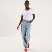 Jean balloon taille haute cropped coton denim triple stone femme