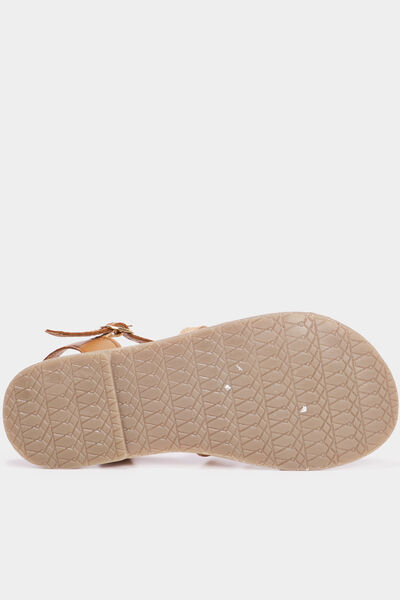 Sandales plates &agrave; brides en cuir Creeks camel fille