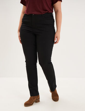 Pantalon droit taille haute extensible noir femme grande taille