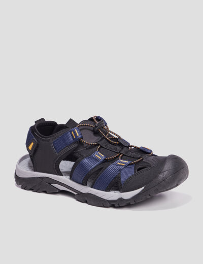 Sandales à scratch et lacets élastiqués bleu marine homme