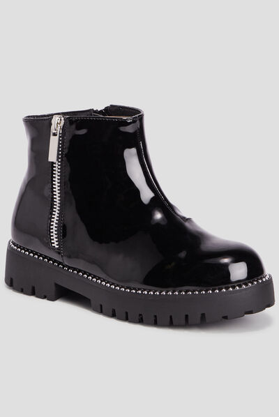 Bottines zippées vernies noir fille