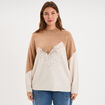 Pull col montant &agrave; sequins oversize beige femme grande taille