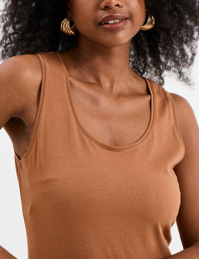 Débardeur bretelles larges coton marron clair femme