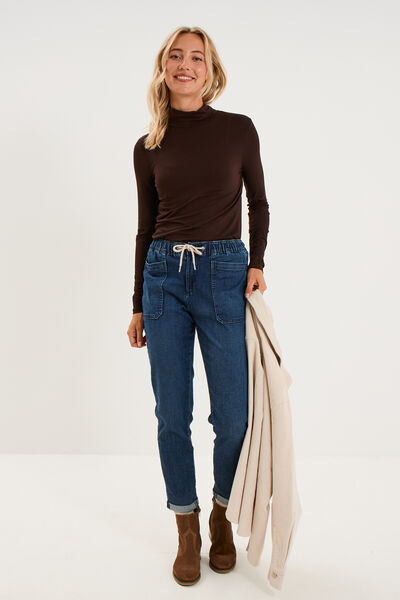 T-shirt manches longues col roul&eacute; marron fonc&eacute; femme
