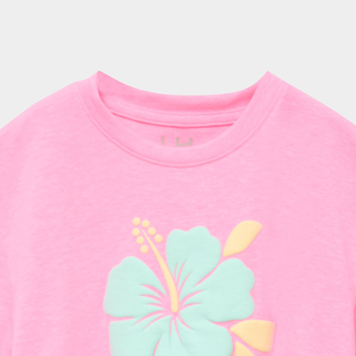 T-shirt nou&eacute; manches courtes rose fluo fille