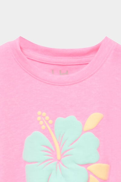 T-shirt nou&eacute; manches courtes rose fluo fille