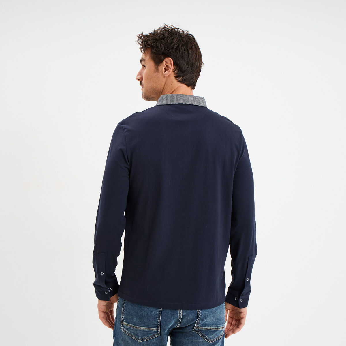 Polo manches longues coton majoritaire bleu marine homme