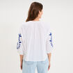 Blouse oversize manches brod&eacute;es coton blanc femme