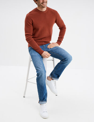 Pull avec col rond à relief terracotta homme