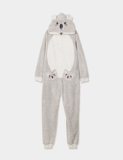 Combinaison pyjama à capuche gris femme