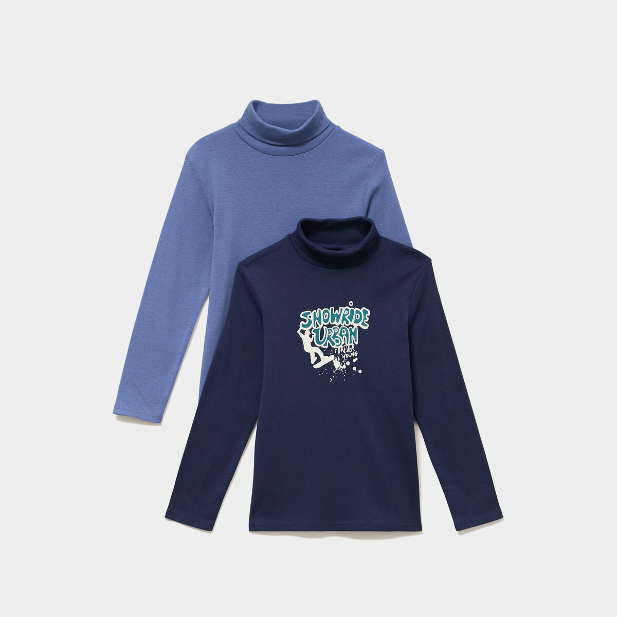 Lot 2 t-shirts col roul&eacute; coton bleu marine gar&ccedil;on