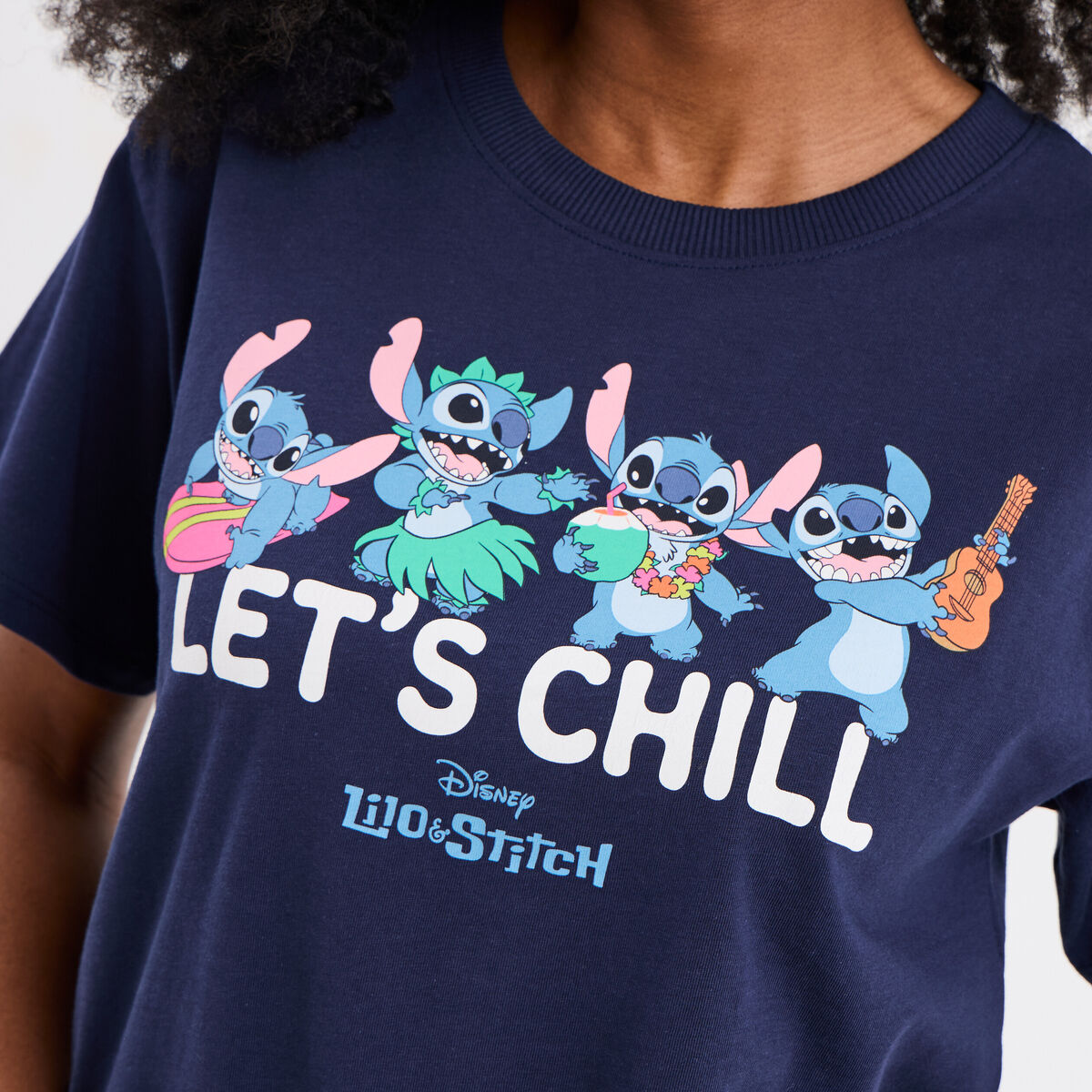 T-shirt manches courtes coton Stitch bleu marine femme