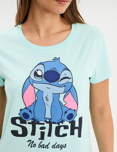 T-shirt manches courtes coton Stitch vert turquoise femme