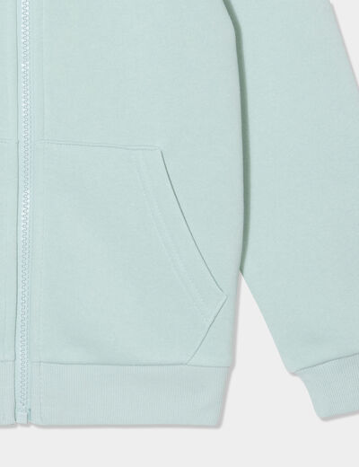 Sweat zipp&eacute; &agrave; capuche molleton vert pastel gar&ccedil;on