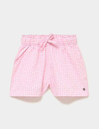Short droit gaufr&eacute; taille &eacute;lastiqu&eacute;e rose fille