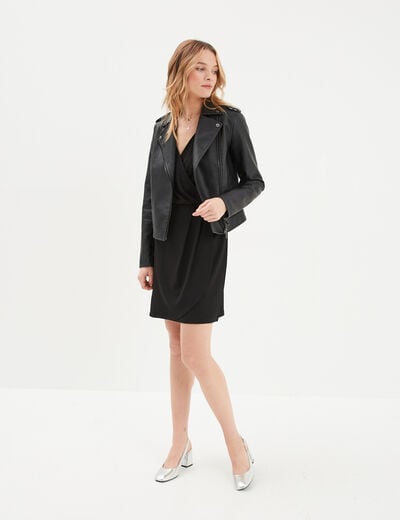 Robe portefeuille plis taille noir femme