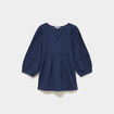 Blouse brod&eacute;e manches 3/4 gaze de coton bleu marine femme