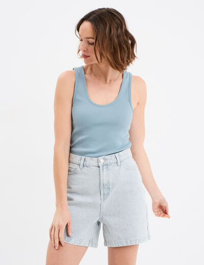 Débardeur col rond côtelé coton gris femme