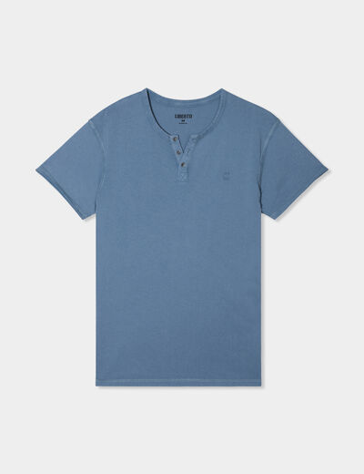 T-shirt col tunisien manches courtes bleu gris homme
