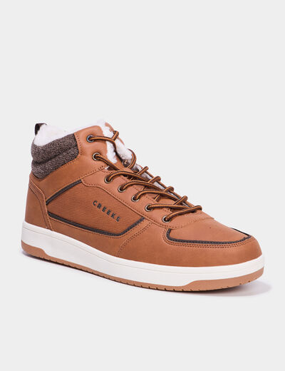 Baskets montantes fourr&eacute;es marron homme