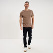 T-shirt textur&eacute; droit col rond coton marron homme