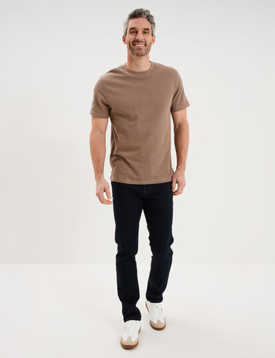 T-shirt textur&eacute; droit col rond coton marron homme