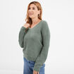 Pull col en V vert femme