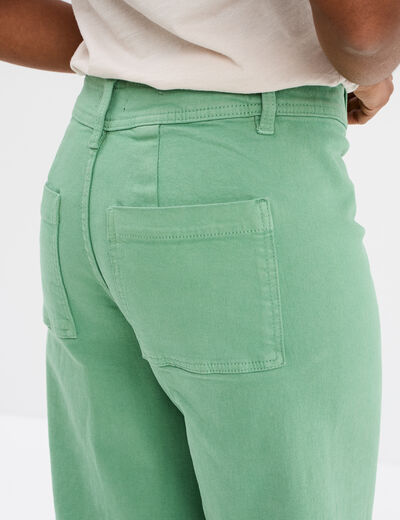 Pantalon flare 7/8ème taille haute coton vert menthe femme