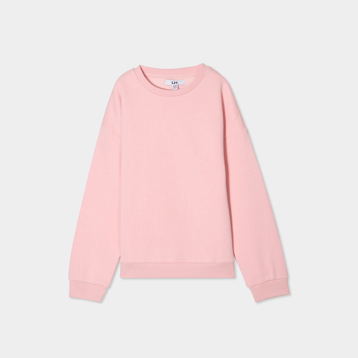 Sweat col rond manches longues rose clair fille