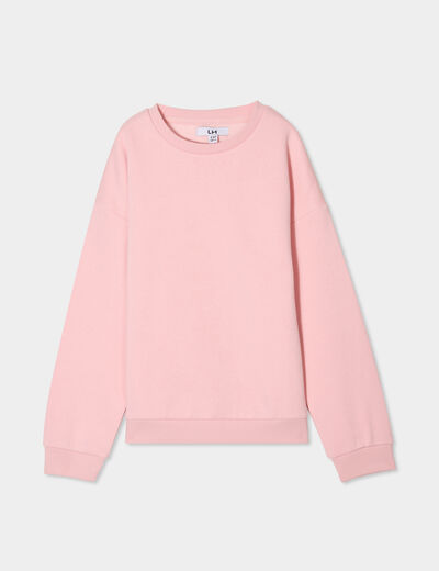 Sweat col rond manches longues rose clair fille