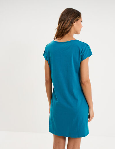 Chemise de nuit courte col rond bleu canard femme