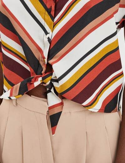 Chemise satin nouée manches courtes multicolore femme