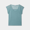 T-shirt col en V dentelle épaules et dos bleu gris femme