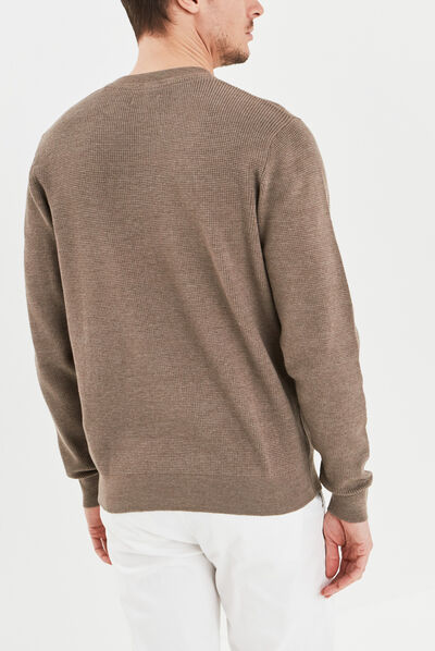 Pull avec col rond à relief gris homme