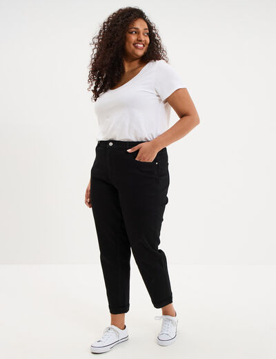 Jeans mom cropped taille haute denim noir femme grande taille