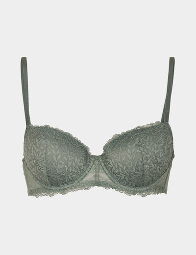 Soutien-gorge corbeille micro dentelle vert kaki femme