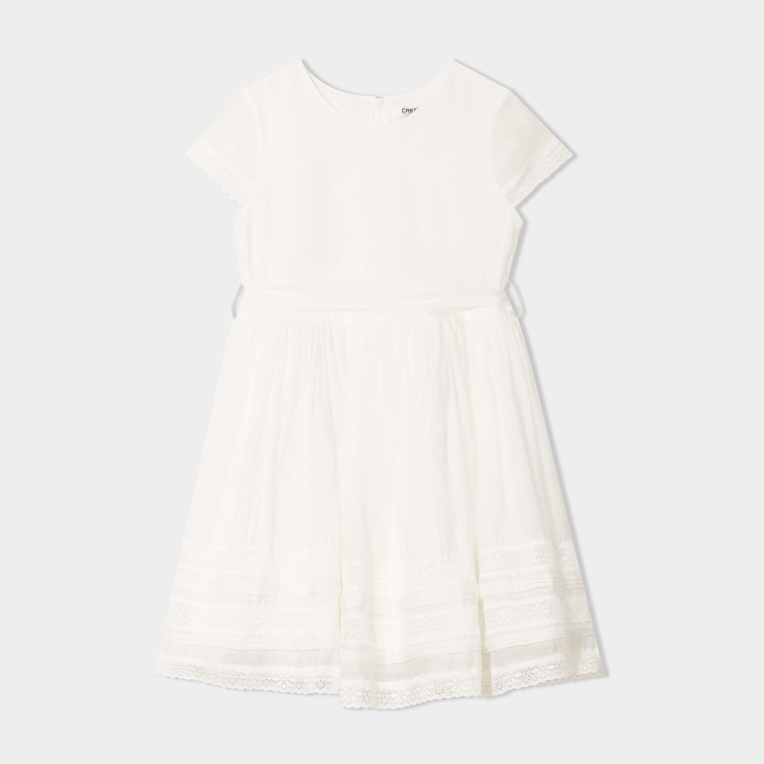 Robe ceinturée avec dentelle Creeks blanc fille CREEKS