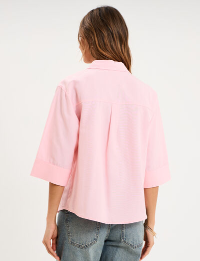 Chemise manches 3/4 poches poitrine rose clair femme