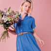 Chemise nouée manches courtes gaze coton bleu foncé femme
