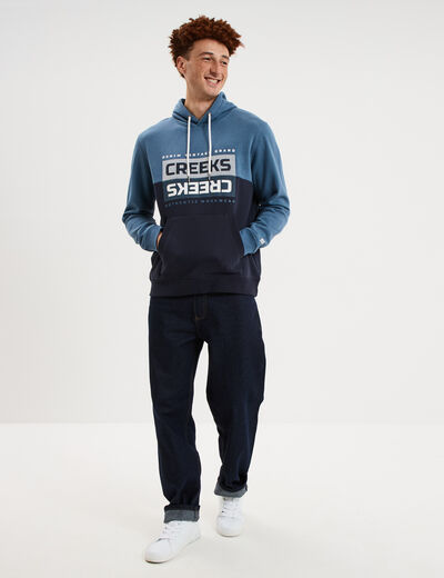 Sweat hoodie 1 poche &agrave; capuche molleton bleu gris homme