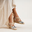 Sandales espadrilles compens&eacute;es toile bleu femme