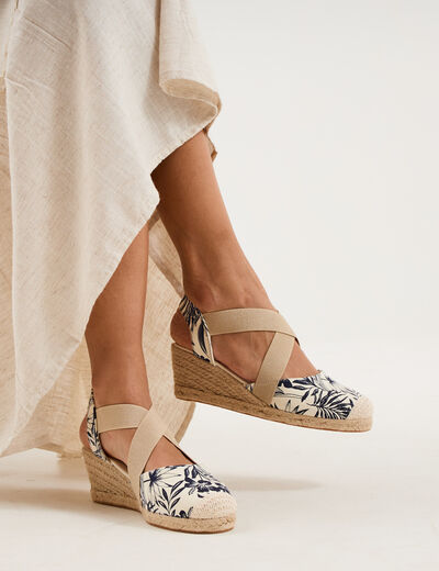 Sandales espadrilles compens&eacute;es toile bleu femme