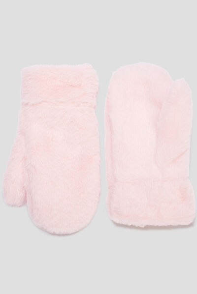 Moufles imitation fourrure rose fille