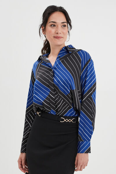 Chemise satin manches longues Mosquitos noir femme
