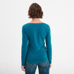 T-shirt manches longues col en V coton bleu canard femme