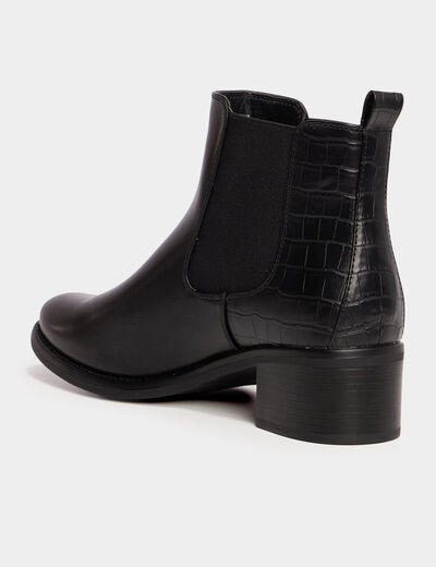 Bottines chelsea talons croco noir femme