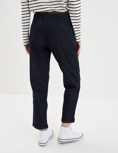 Jean chino droit avec ceinture denim brut femme