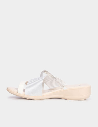 Mules brides crois&eacute;es &agrave; strass blanc femme