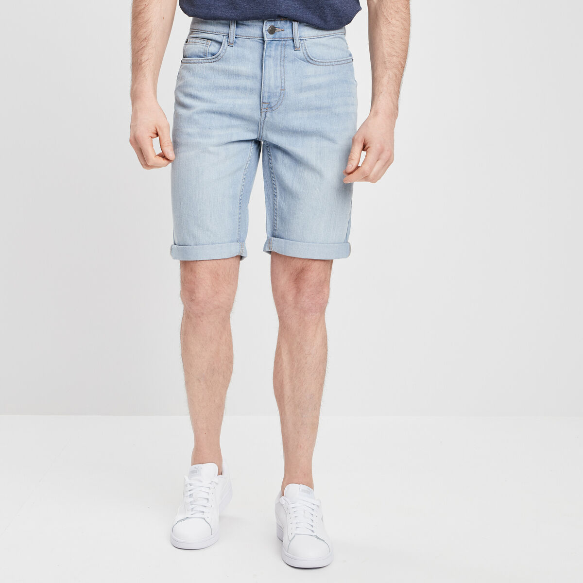 Bermuda stretch droit en jean denim bleach homme