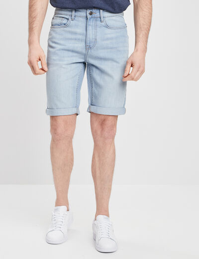Bermuda stretch droit en jean denim bleach homme